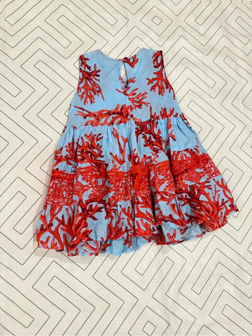 Antica Sartoria Blue & Red Coral Pattern Dress